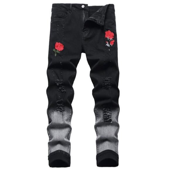 NWT Men's Black & Gray Ombre Distressed Rose Jeans - Picture 1 of 5